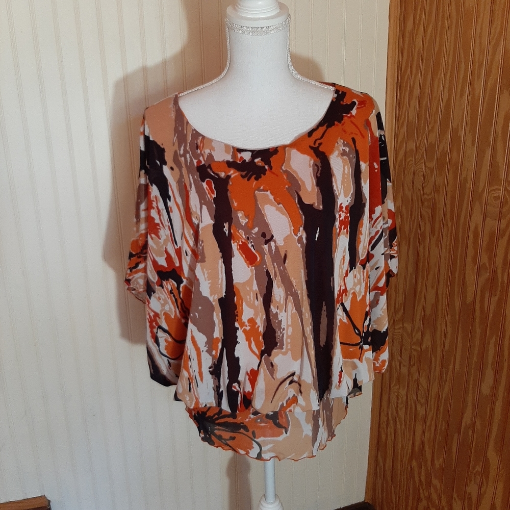 Studio Works Bat Wings Elastic Waist Abstract Floral Print Blouse Shirt